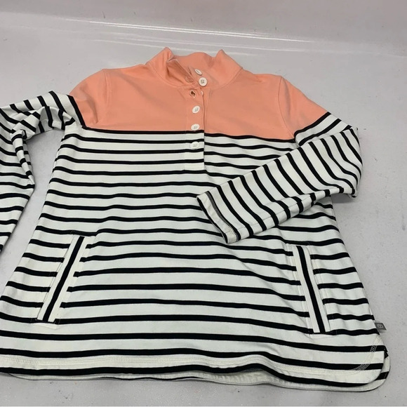 T by Talbots Top Sweatshirt Woman Medium  Long Sleeve Stripe Stretch Pockets - Picture 8 of 12